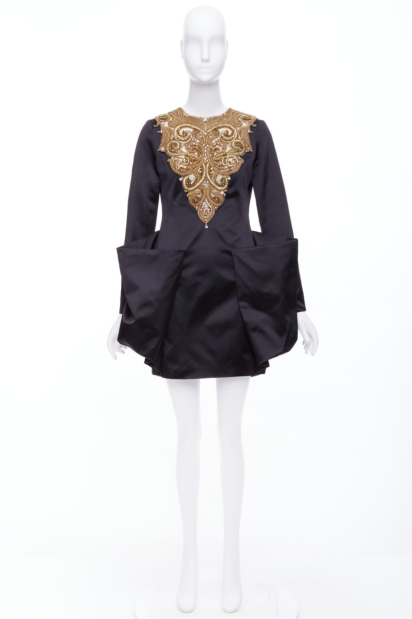 ALEXANDER MCQUEEN AW2010 Angels Demons black gold bead structural dress IT40 S For Sale 8