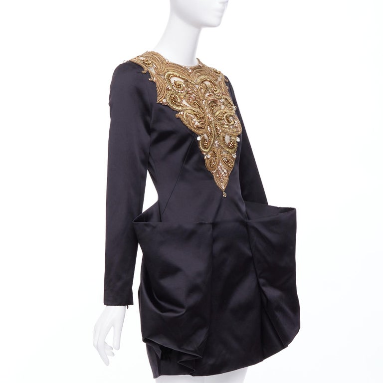 ALEXANDER MCQUEEN AW2010 Angels Demons black gold bead structural dress  IT40 S