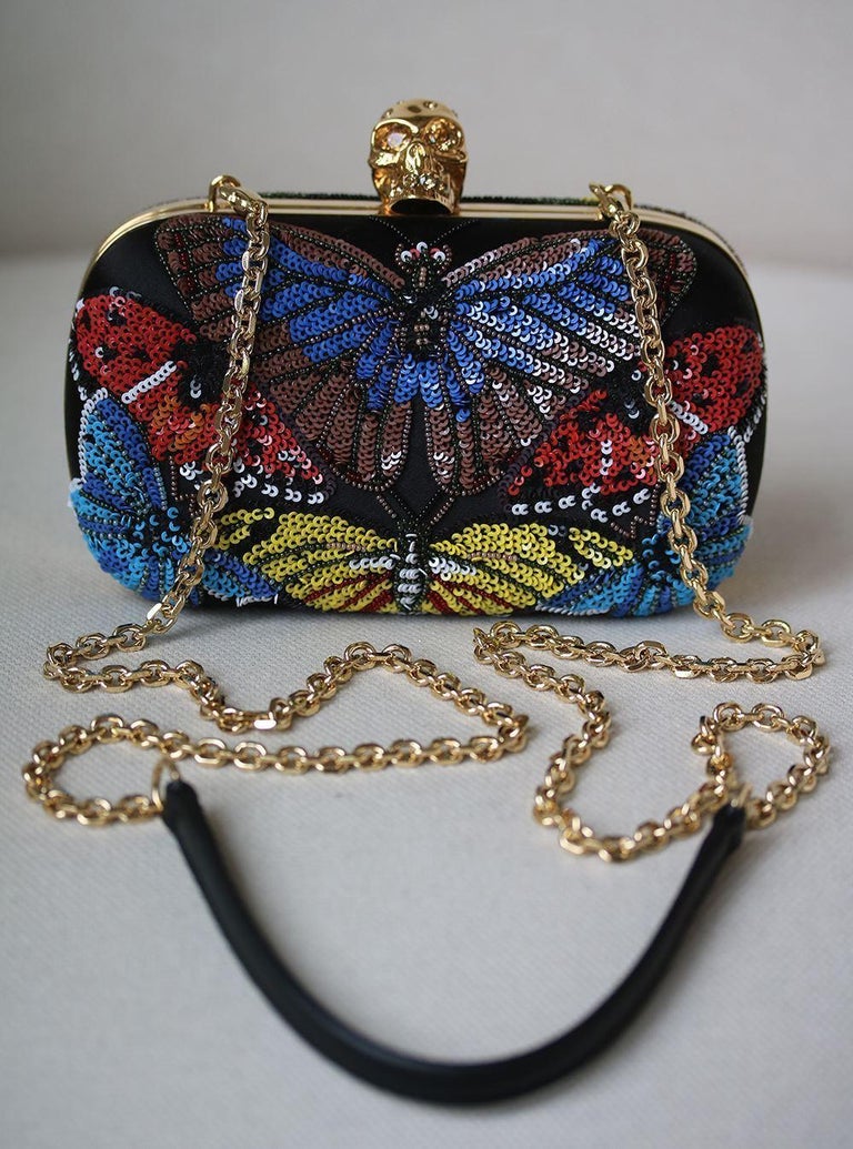 Alexander McQueen Beaded Butterfly Embroidered Classic Clutch Bag For