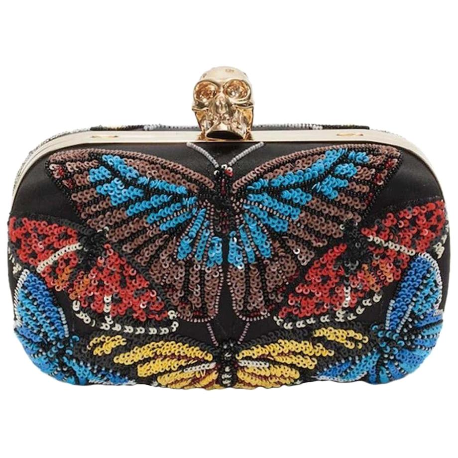 Alexander McQueen Beaded Butterfly Embroidered Classic Clutch Bag