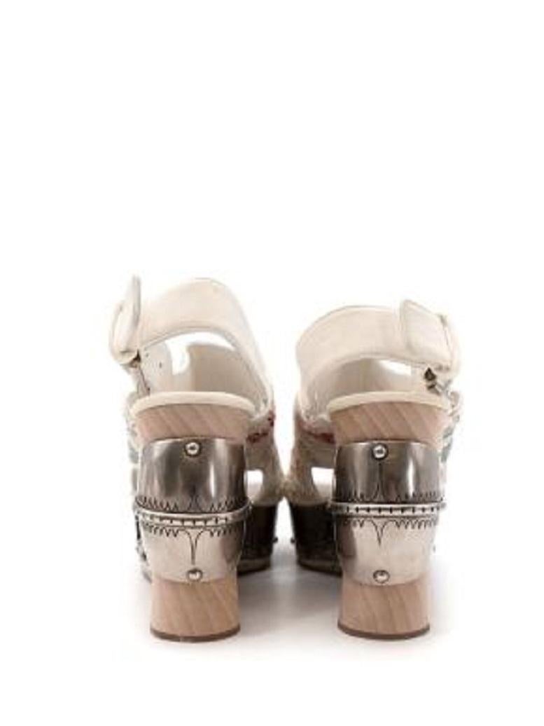 Alexander McQueen Beaded Ivory Suede Metal & Wooden Heeled Sandals - Size 37 In Excellent Condition For Sale In London, GB