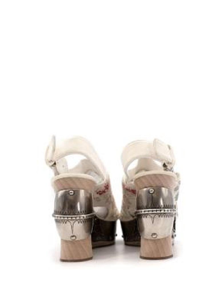 Women's Alexander McQueen Beaded Ivory Suede Metal & Wooden Heeled Sandals - Size 37 For Sale