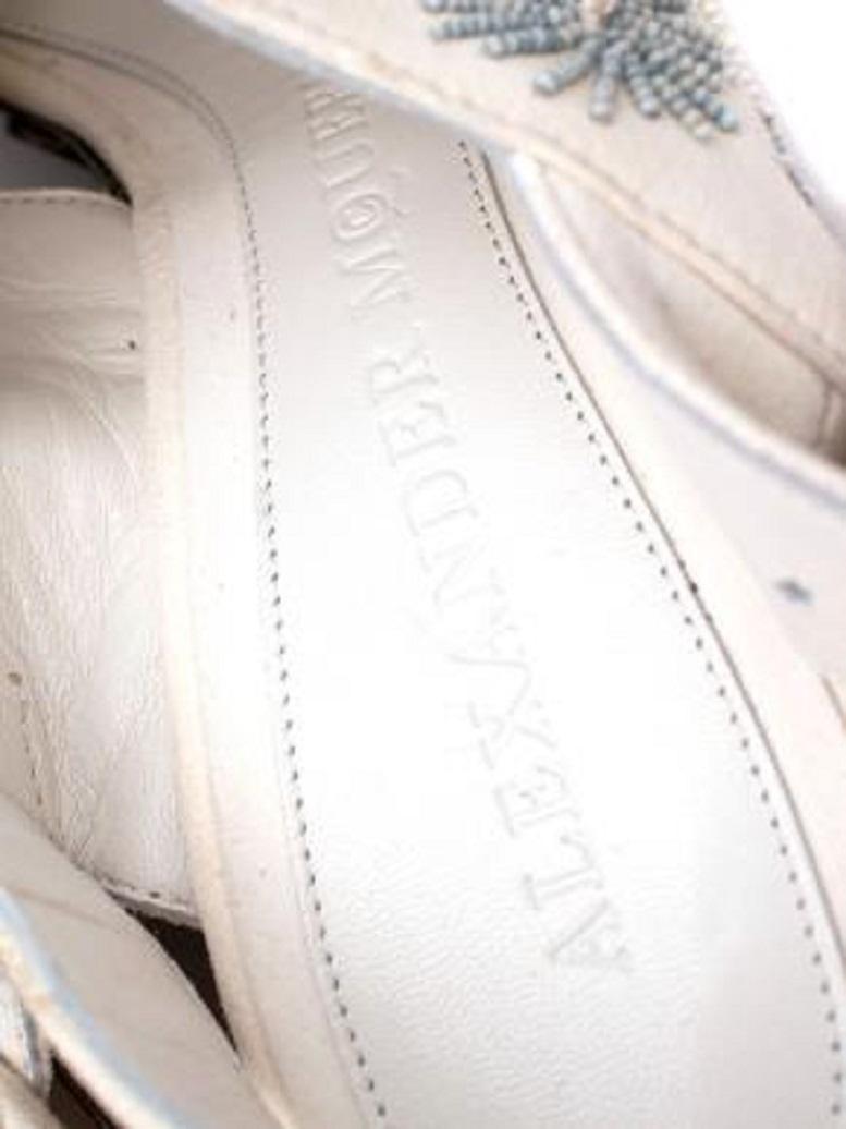 Alexander McQueen Beaded Ivory Suede Metal & Wooden Heeled Sandals - Size 37 For Sale 2
