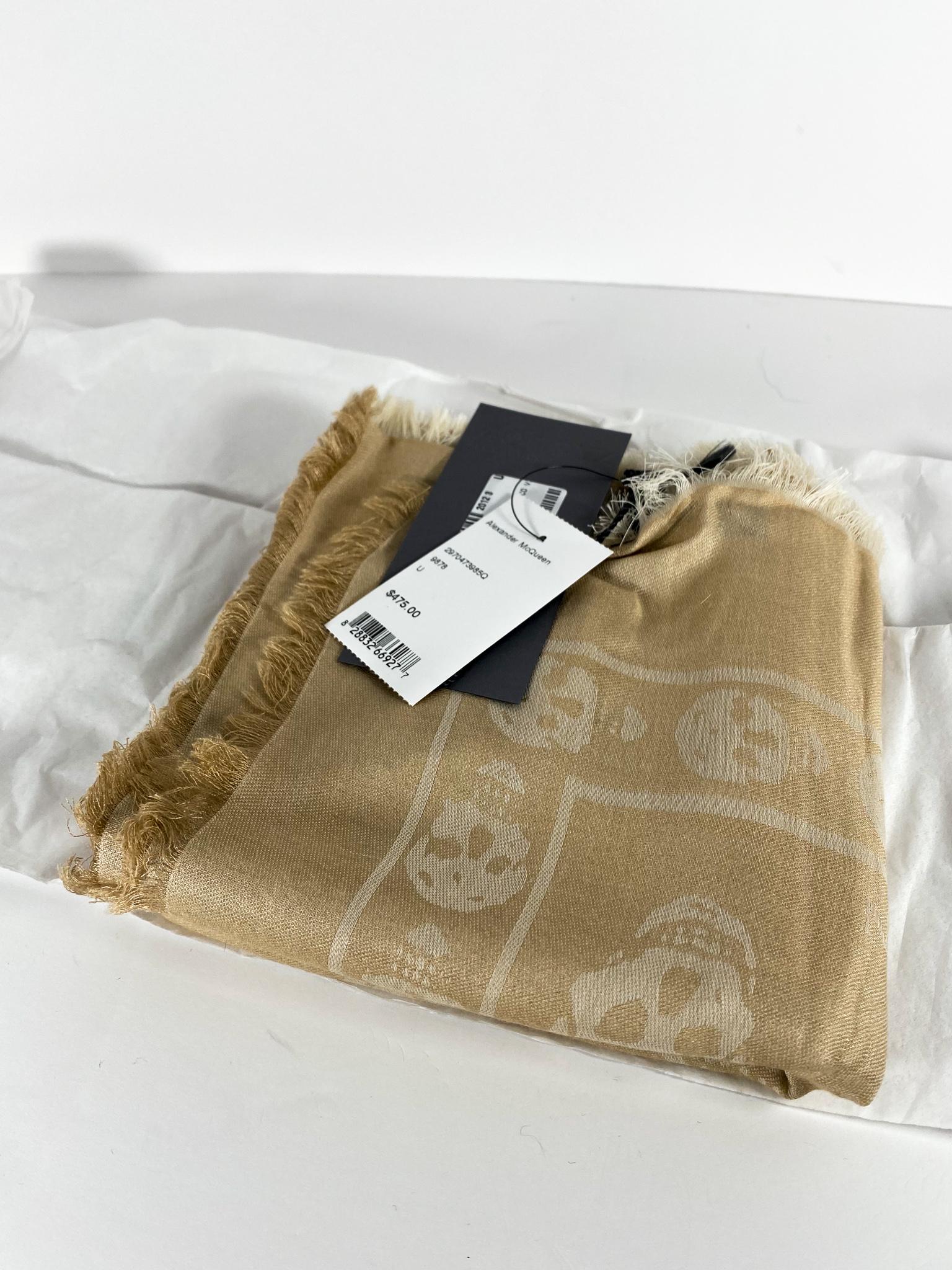 Brown Alexander McQueen Beige and White Skull Scarf For Sale