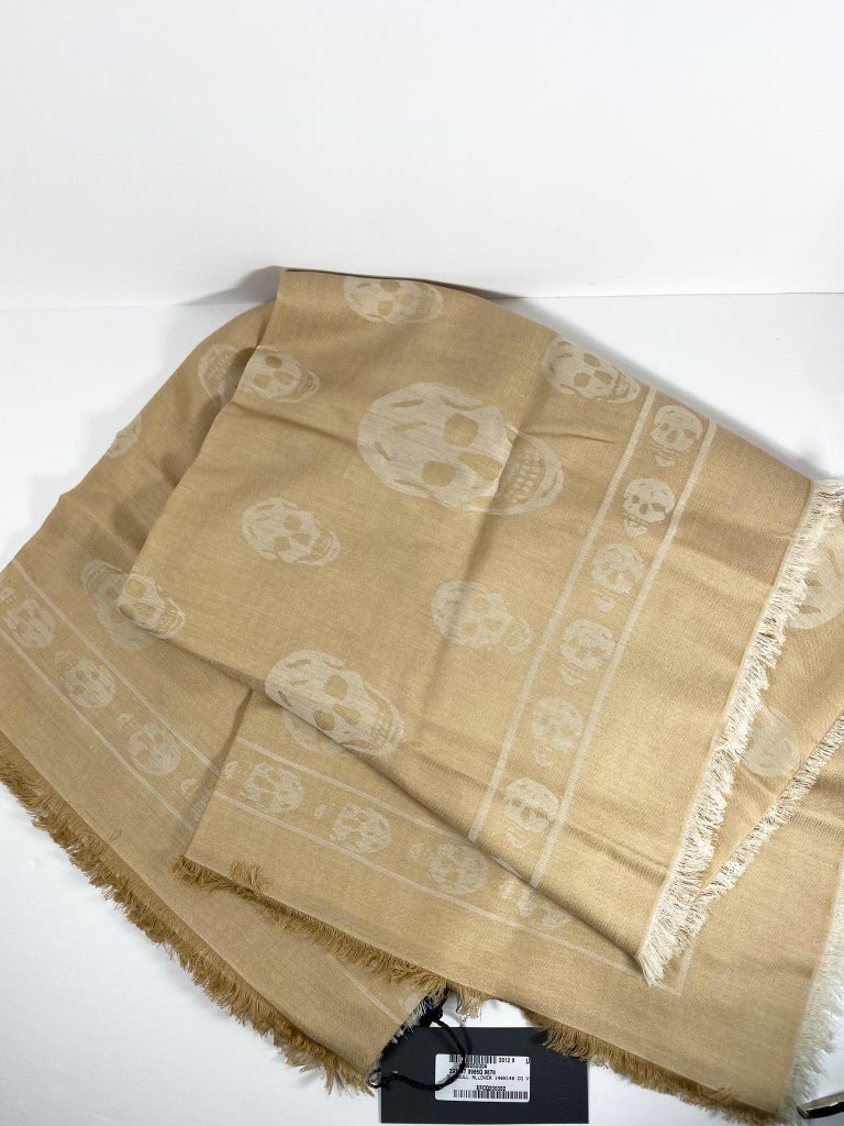 Brown Alexander McQueen Beige and White Skull Scarf For Sale