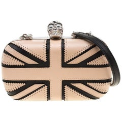 Alexander McQueen Beige/Black Leather Patchwork Britannia Skull Box Clutch