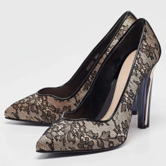 Alexander McQueen Beige/Black Mesh and Satin Pointed Toe Pumps Size 38.5