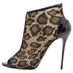 Alexander McQueen Beige/Black Patent and Mesh Ankle Boots Size 38