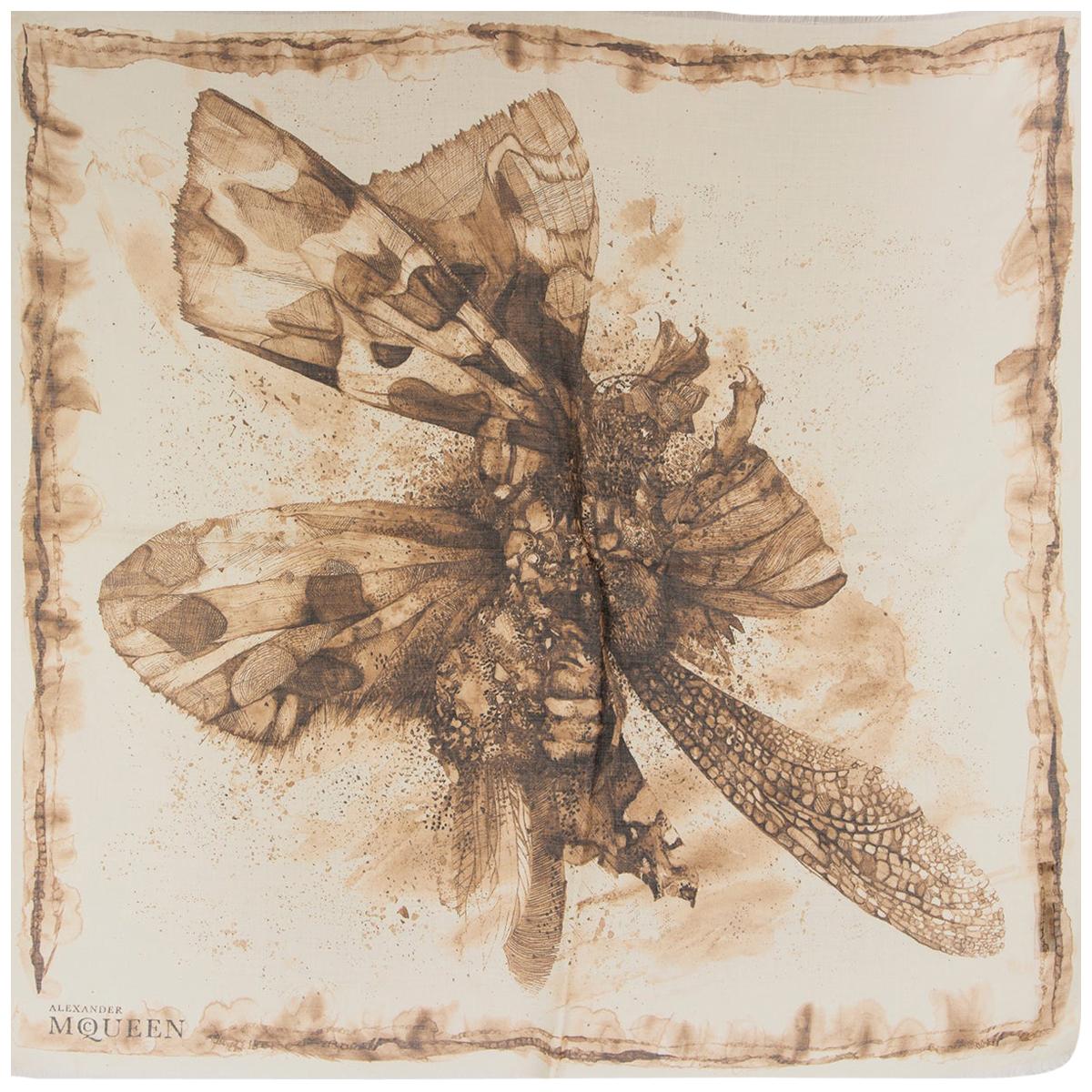 ALEXANDER MCQUEEN beige cotton cashmere silk MOTH Scarf