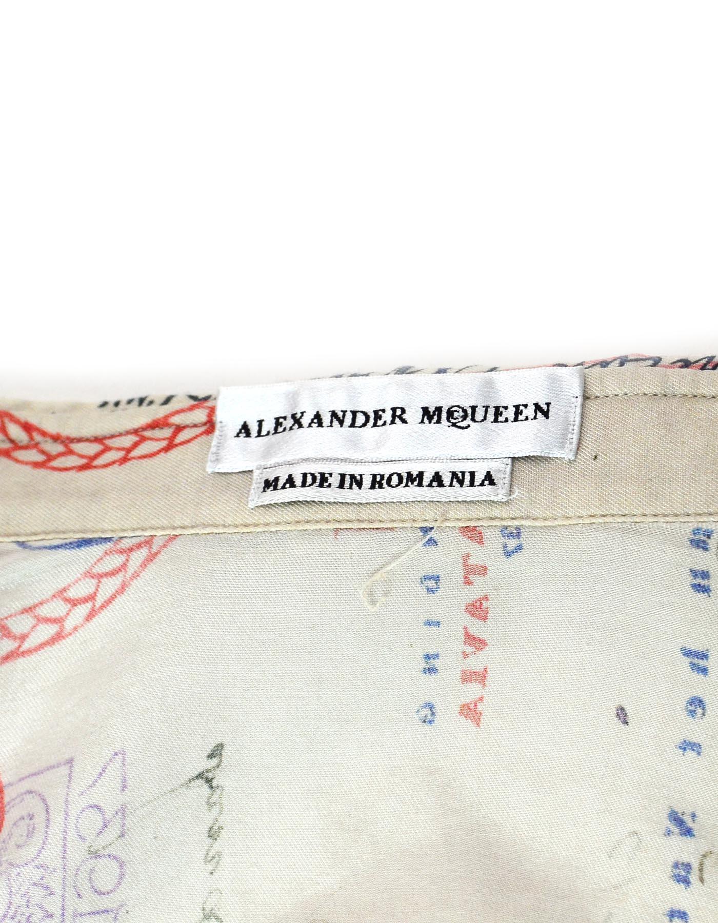 Women's Alexander McQueen Beige Cotton/Silk Longsleeve Postcard Blouse Sz S