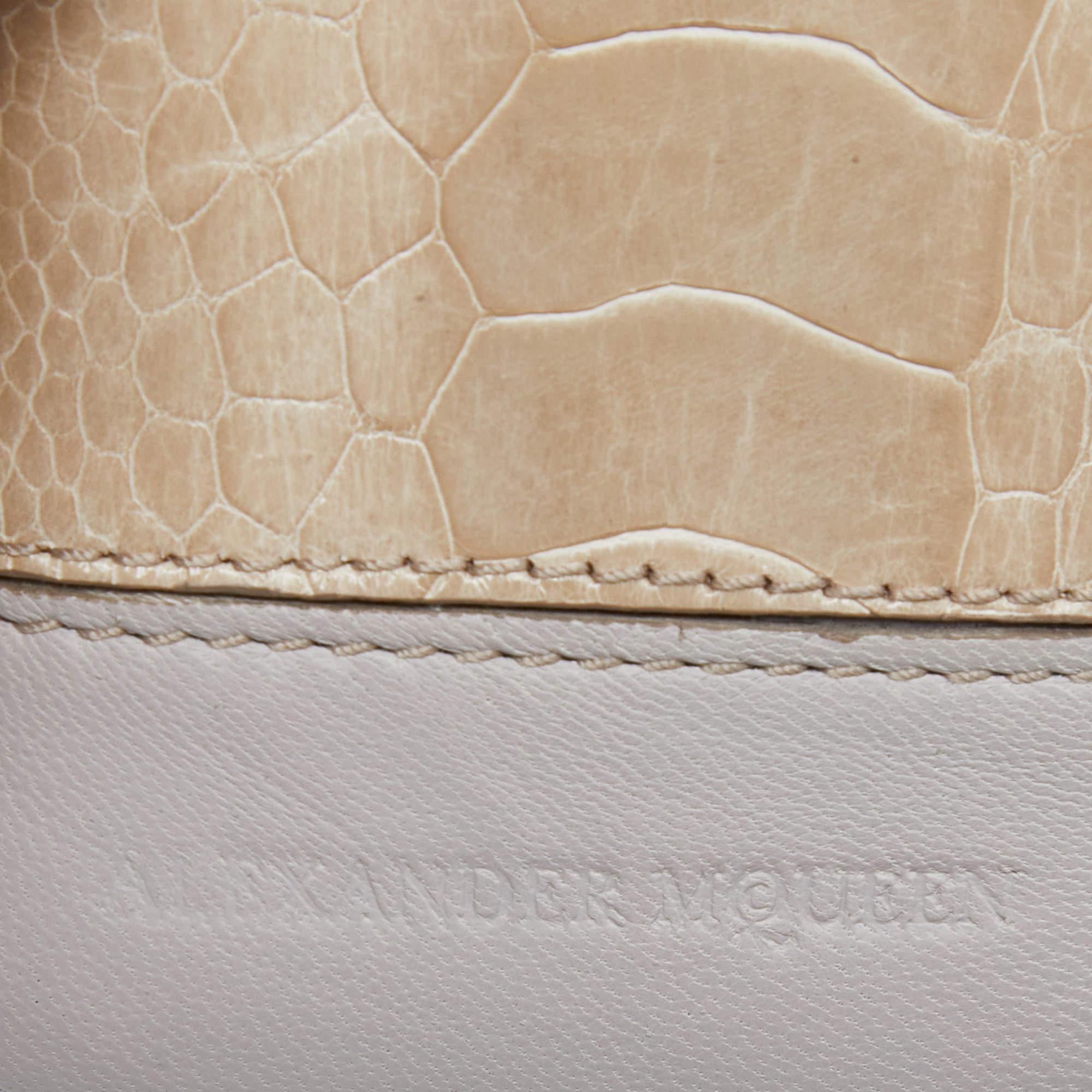 Alexander Mcqueen Beige Croc Embossed and Leather Phone Case For Sale 2