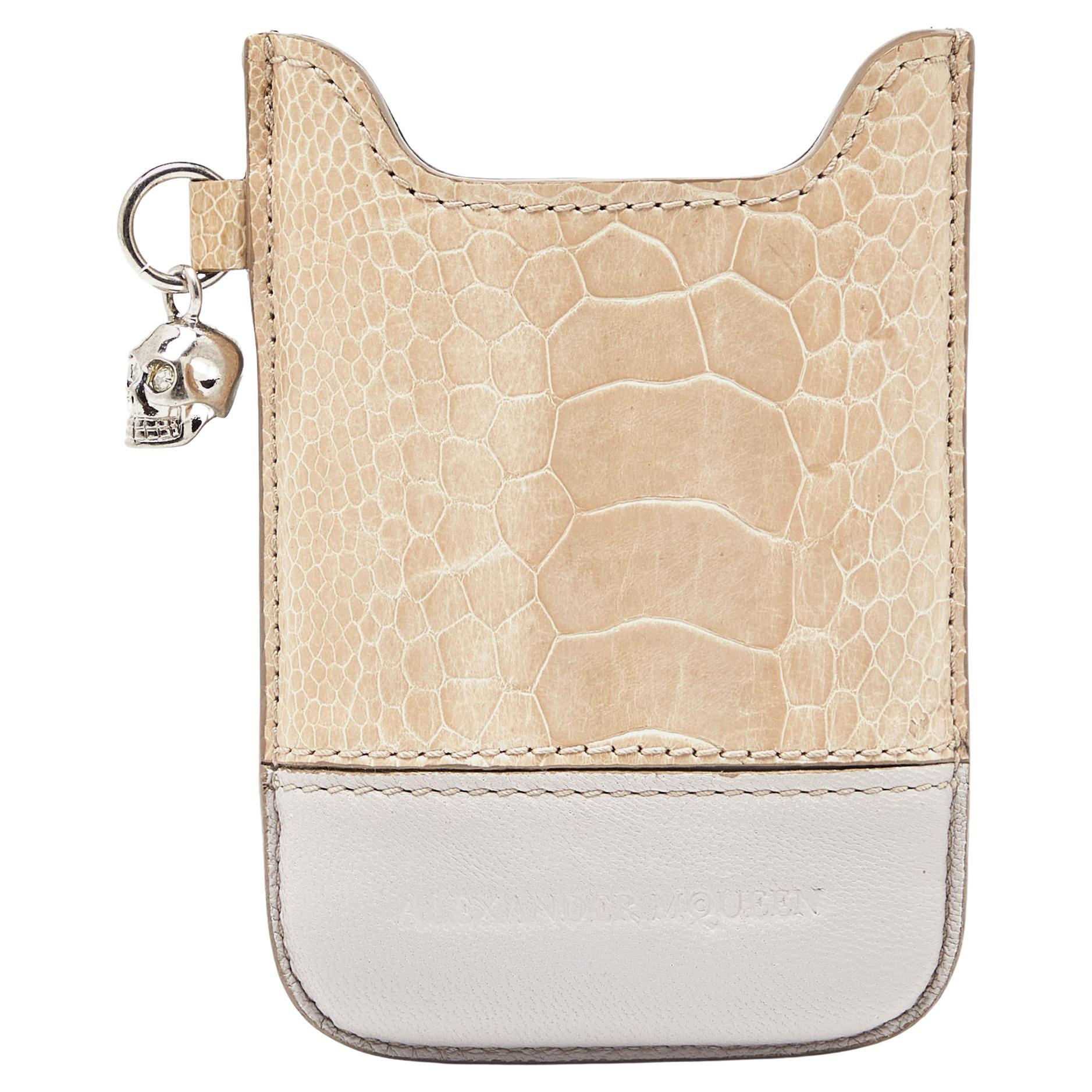 Alexander Mcqueen Beige Croc Embossed and Leather Phone Case For Sale
