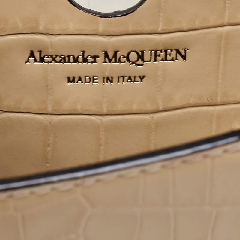 Alexander McQueen Beige Croc Embossed Leather Small Skull Shoulder Bag 13