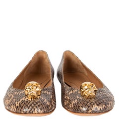 ALEXANDER MCQUEEN beige & grey SNAKESKIN SKULL Ballet Flats Shoes 39