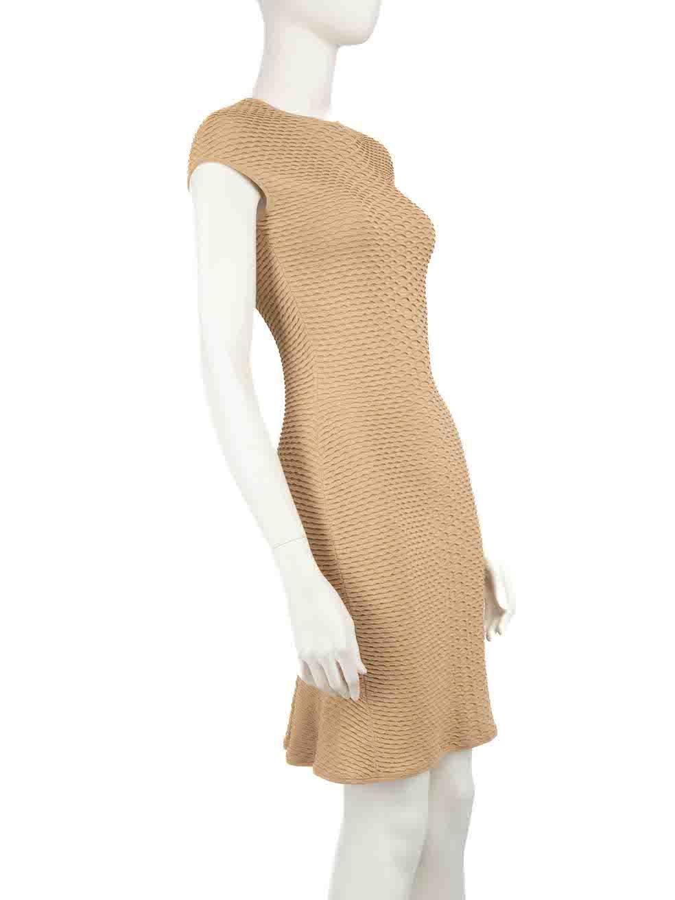 CONDITION is Never worn, with tags. No visible wear to dress is evident on this new Alexander McQueen designer resale item.
 
 
 
 Details
 
 
 Beige
 
 Viscose
 
 Knit dress
 
 Mini
 
 Short sleeves
 
 Round neck
 
 Bodycon
 
 Figure hugging fit
 
