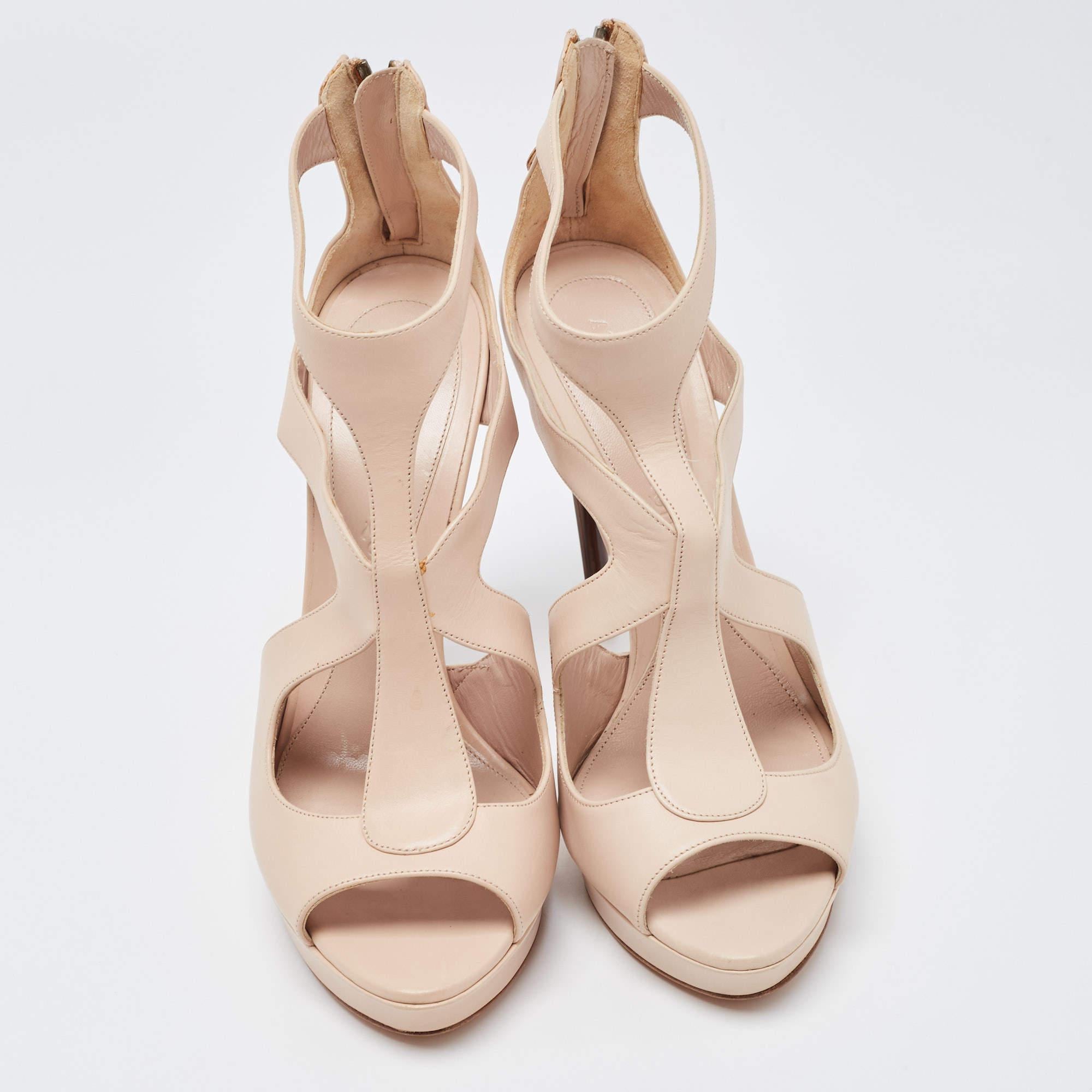 Alexander McQueen Beige Leather Platform Ankle Strap Sandals 1