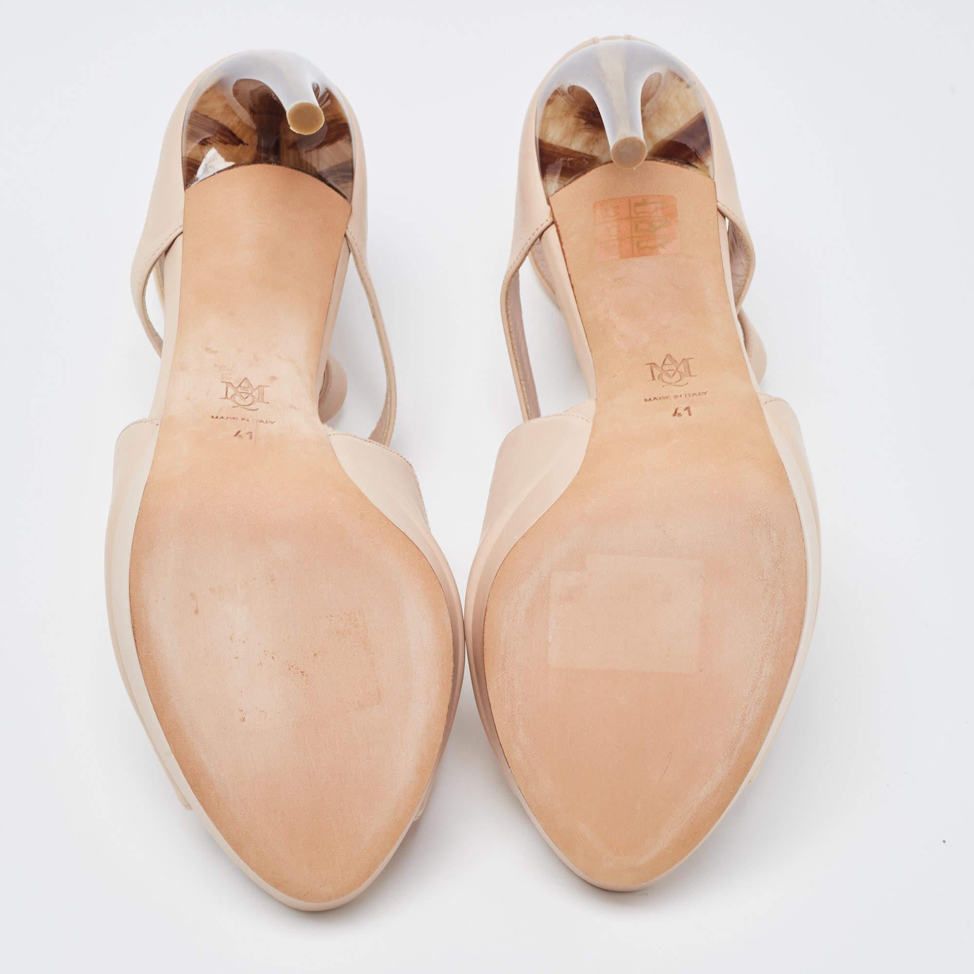 Alexander McQueen Beige Leather Platform Ankle Strap Sandals 3