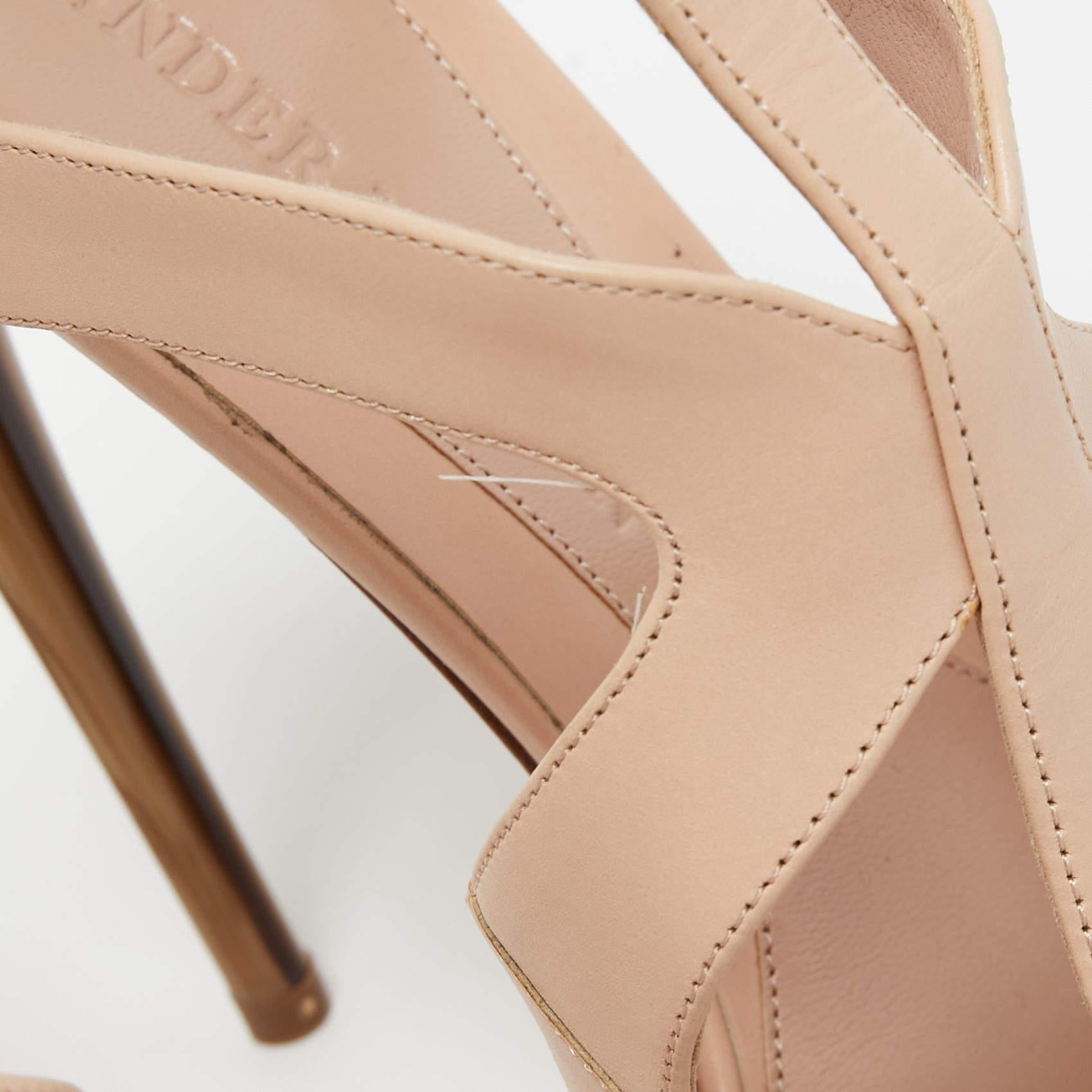 Alexander McQueen Beige Leather Platform Ankle Strap Sandals Size 41 3