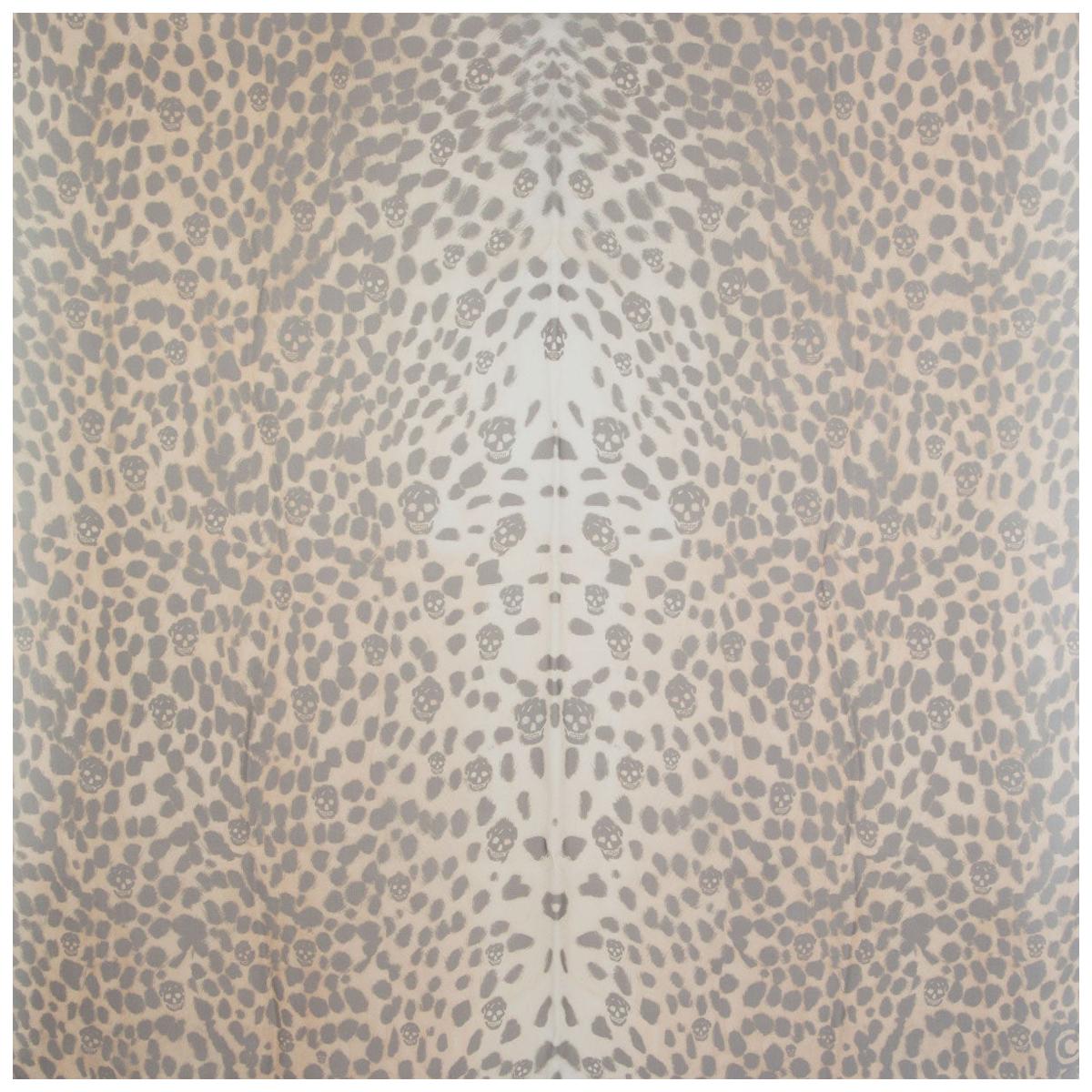 ALEXANDER MCQUEEN beige LEOPARD SKULL silk chiffon Scarf