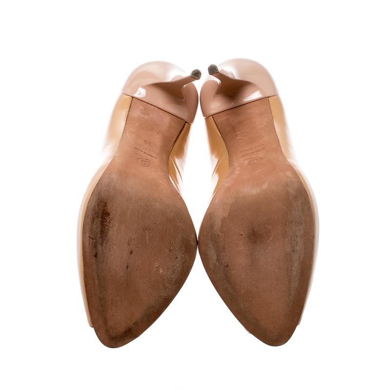 Alexander McQueen Beige Patent Leather Peep Toe Pumps Size 38 1