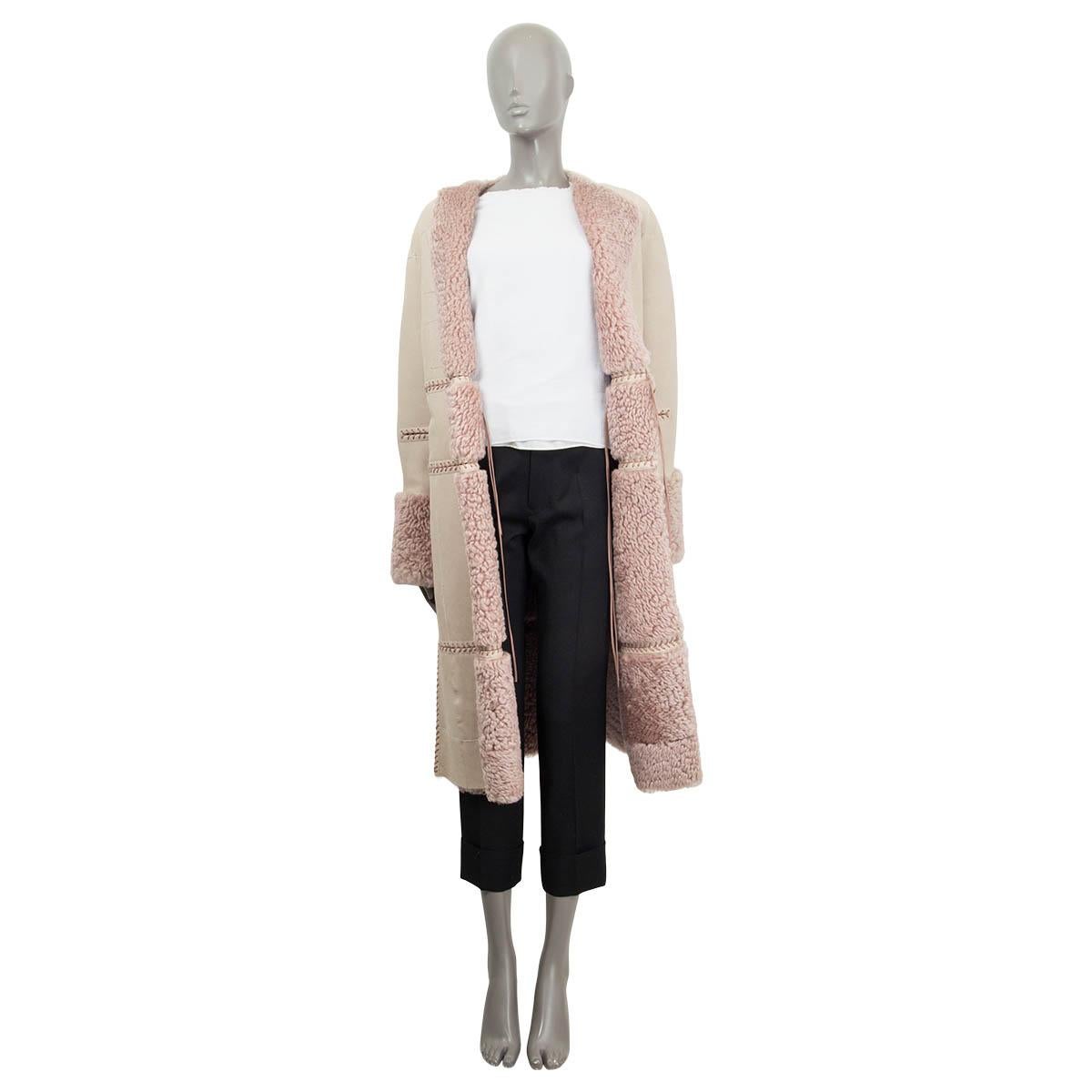 ALEXANDER MCQUEEN beige & pink suede 2017 SHEARLING Coat Jacket 40 S For Sale