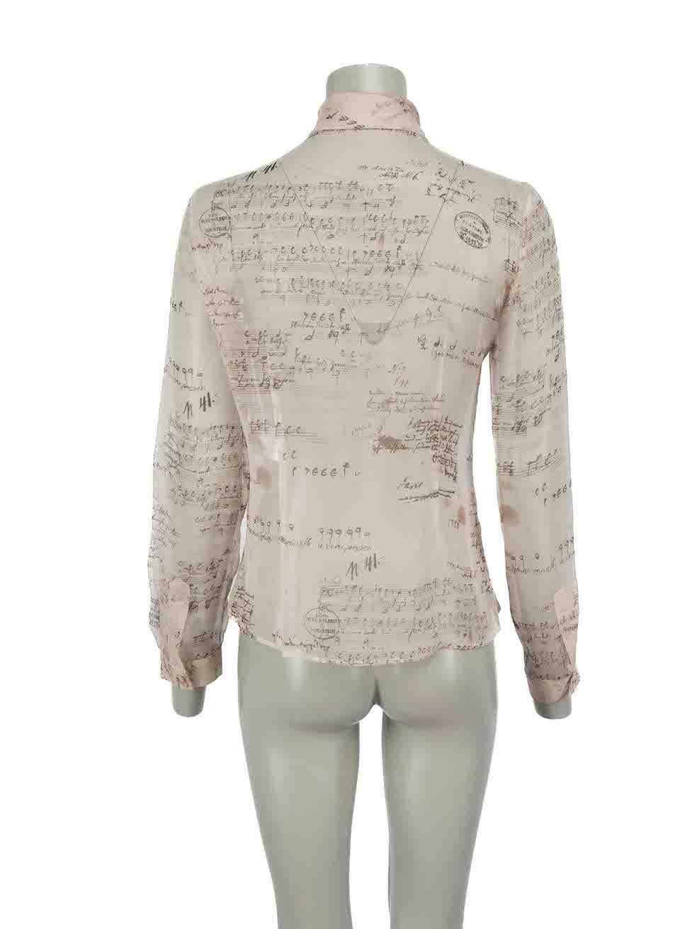 Alexander McQueen Beige Sheer Music Print Blouse Size M In Good Condition In London, GB