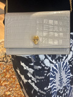 Alexander McQueen Beige Skull Croc Leather Bag. Dust bag included