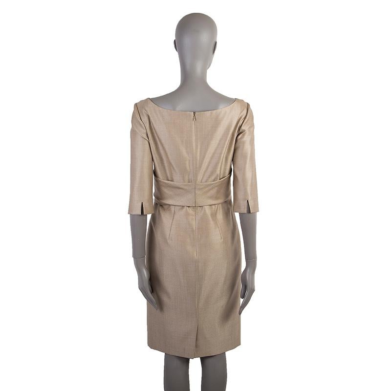 Beige ALEXANDER MCQUEEN beige wool SHIMMER 3/4 Sleeve Dress 44