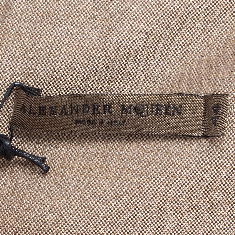 ALEXANDER MCQUEEN beige wool SHIMMER 3/4 Sleeve Dress 44 In Excellent Condition In Zürich, CH