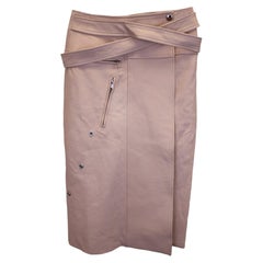 Alexander McQueen Belted Wrap Skirt in Pastel Pink Lambskin Leather