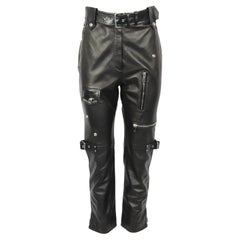 Alexander Mcqueen Belted Zip Detailed Leather Straight Leg Trousers It 42 Uk 10
