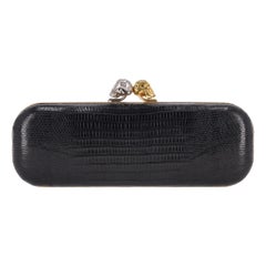 Alexander McQueen Bi Coloured Lizard Clutch Bag With Swarovski Crystal Skulls