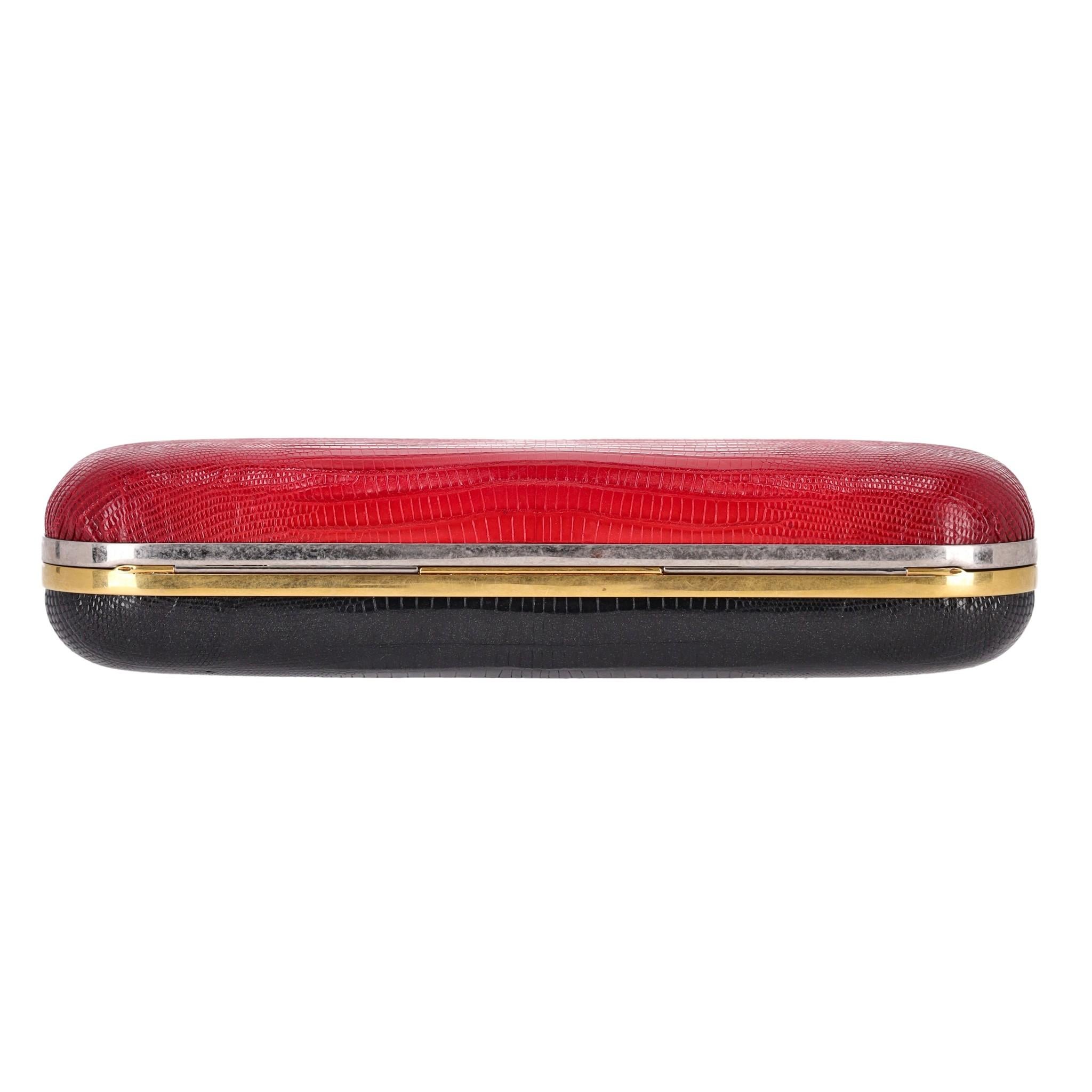 Alexander McQueen - Pochette en lézard bicolore avec têtes de mort en cristal Swarovski Pour femmes en vente