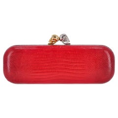 Alexander McQueen Bi Coloured Lizard Clutch Bag With Swarovski Crystal Skulls