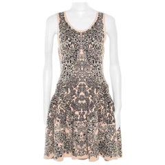 Alexander McQueen Bicolor Jacquard Knit Sleeveless Fit and Flare Dress M