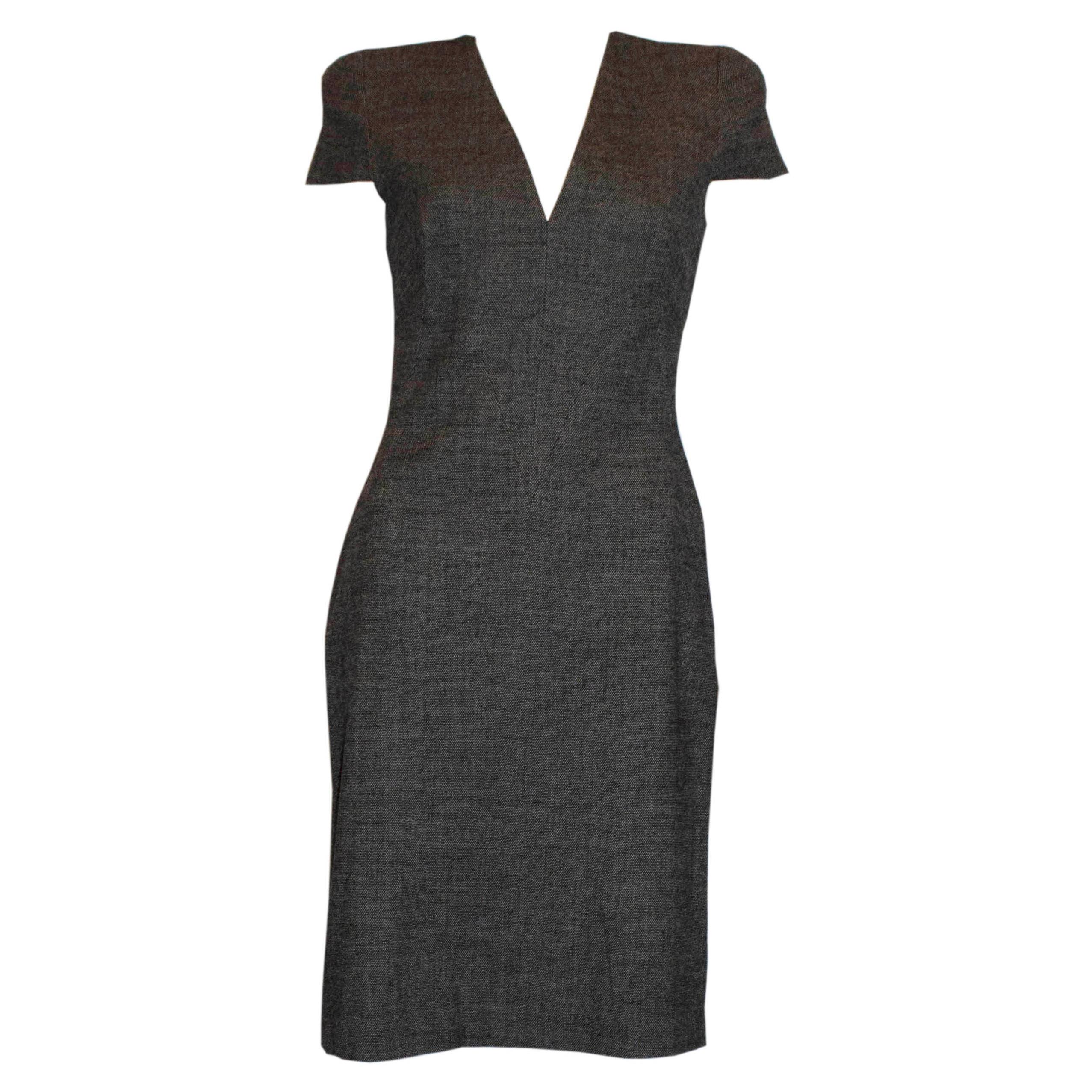 Alexander McQueen Grey Wool V Back Fitted Sheath Dress For Sale at 1stDibs