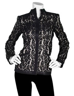 Alexander McQueen Black & White Lace & Leather Jacket Sz IT38
