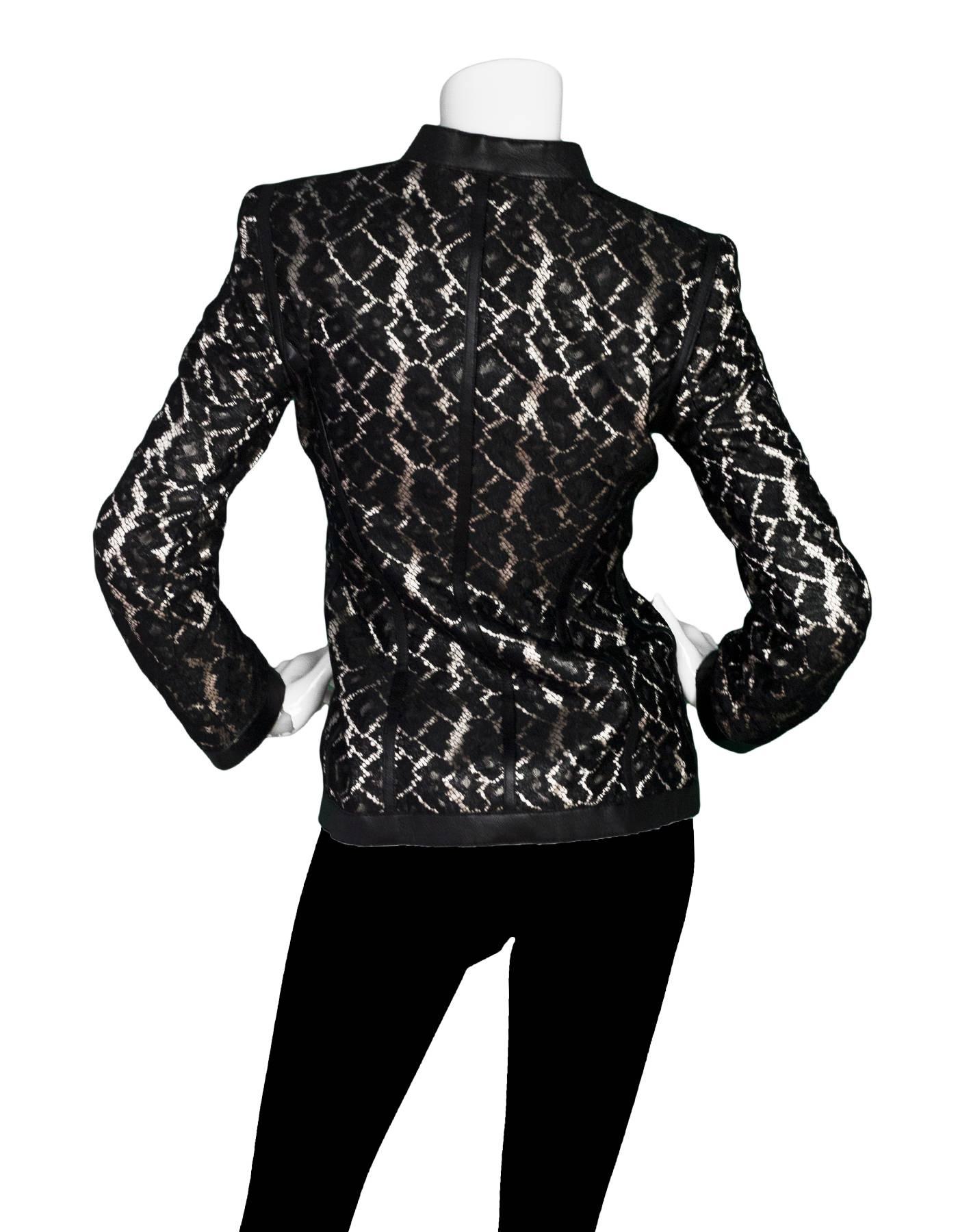 Alexander McQueen Black & White Lace & Leather Jacket Sz IT38 In Excellent Condition In New York, NY