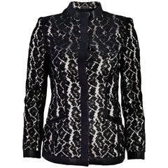 Alexander McQueen Black & White Lace & Leather Jacket Sz IT38