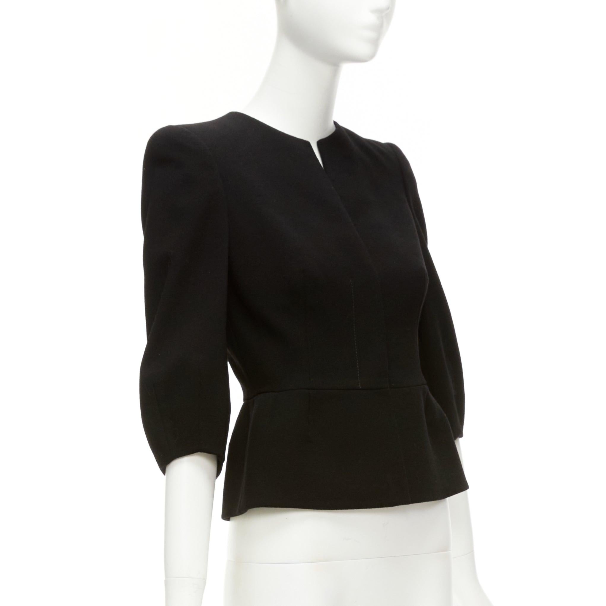 ALEXANDER MCQUEEN black 100% wool cropped sleeve peplum jacket IT38 XS In Excellent Condition For Sale In Hong Kong, NT