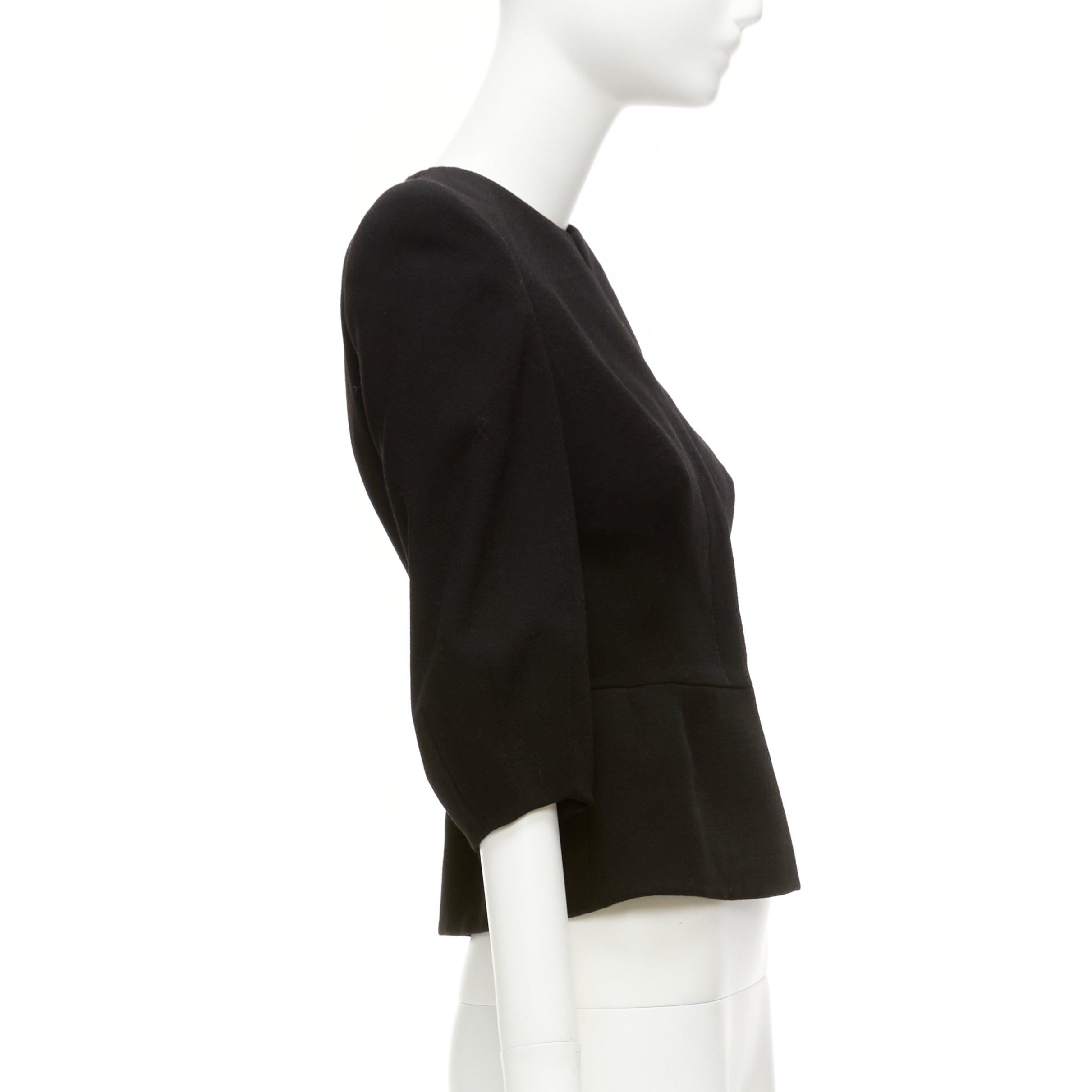 ALEXANDER MCQUEEN black 100% wool cropped sleeve peplum jacket IT38 XS For Sale 1