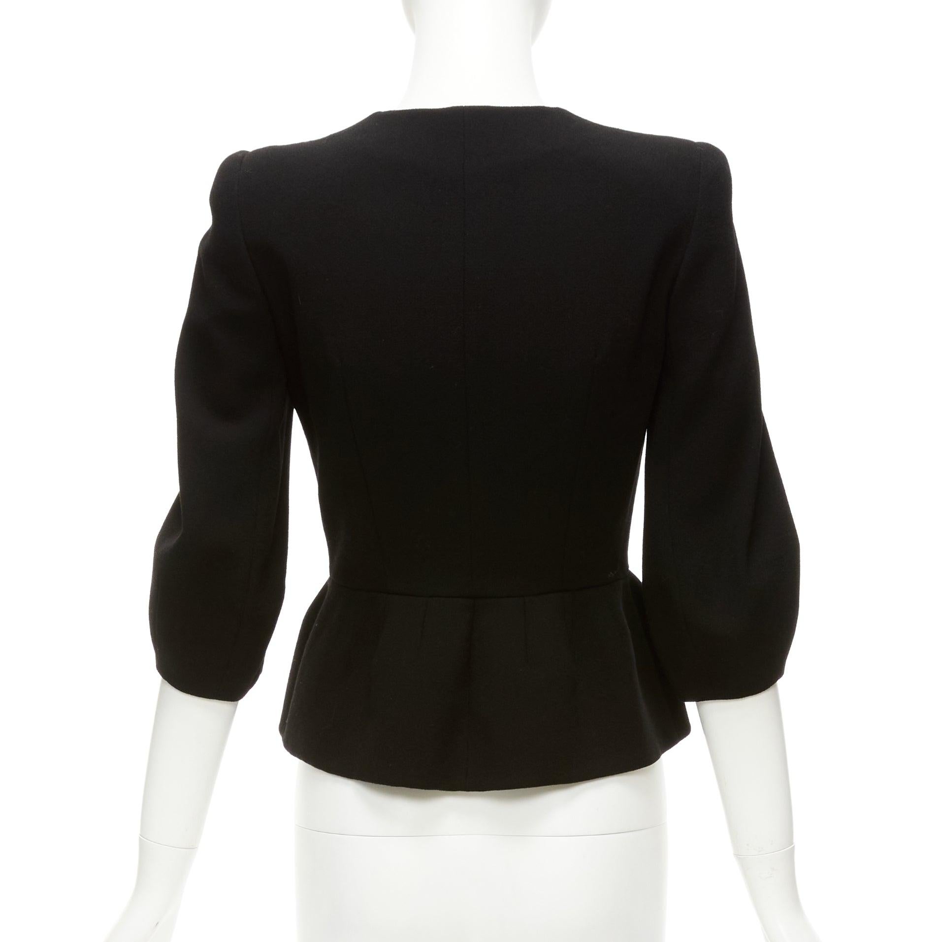 ALEXANDER MCQUEEN black 100% wool cropped sleeve peplum jacket IT38 XS For Sale 2