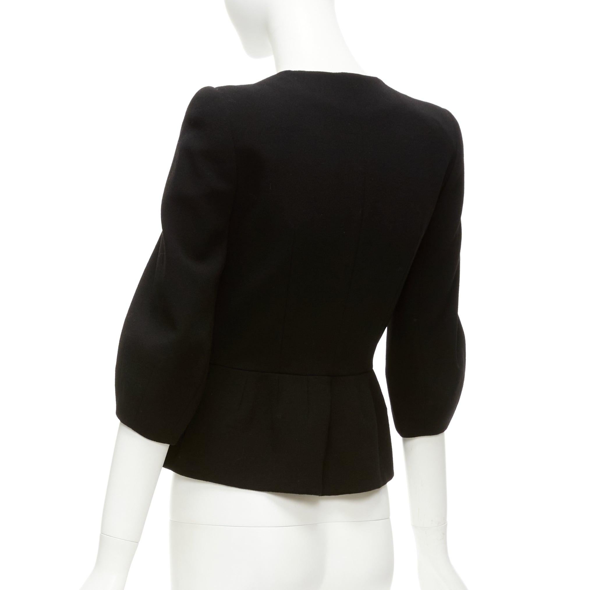 ALEXANDER MCQUEEN black 100% wool cropped sleeve peplum jacket IT38 XS For Sale 3