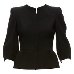 Alexander McQueen nero, 100% lana, giacca peplo con maniche a taglio, IT38 XS