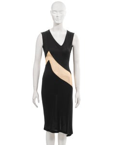 Alexander McQueen black acetate jersey dress with nude mesh insert, ss 1996