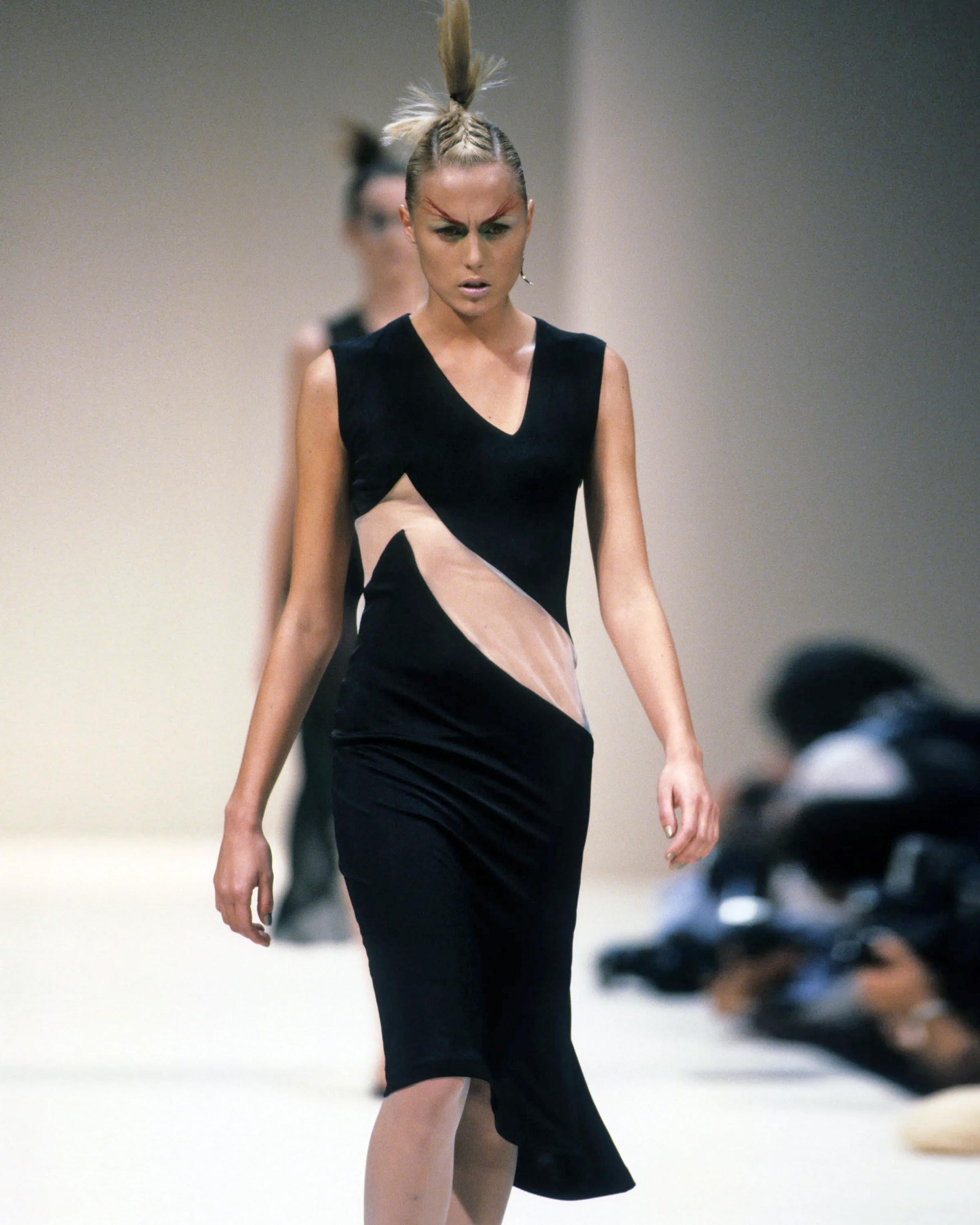 Alexander McQueen black acetate jersey dress with nude mesh insert, ss 1996 In Good Condition For Sale In London, GB