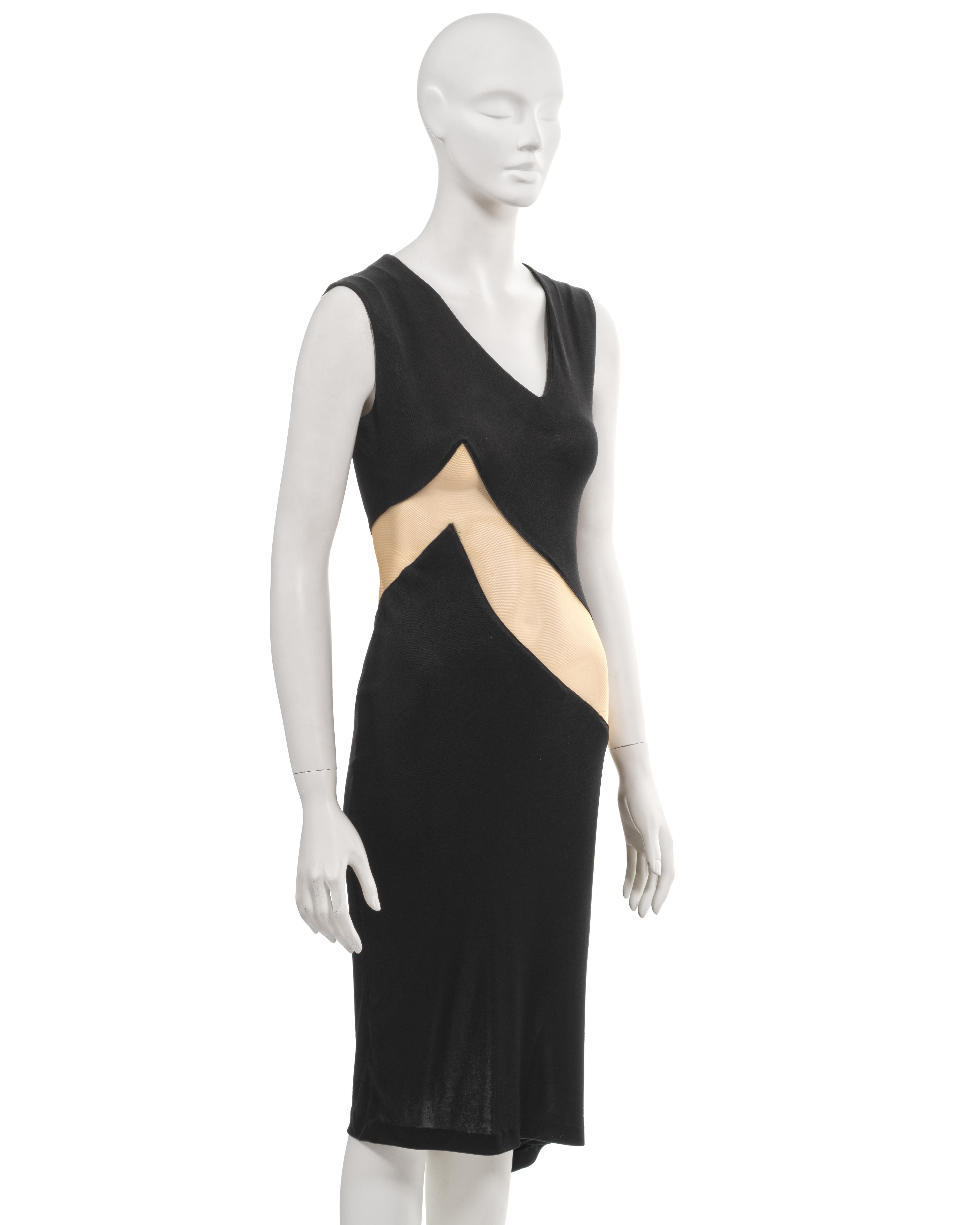 Alexander McQueen black acetate jersey dress with nude mesh insert, ss 1996 For Sale 1