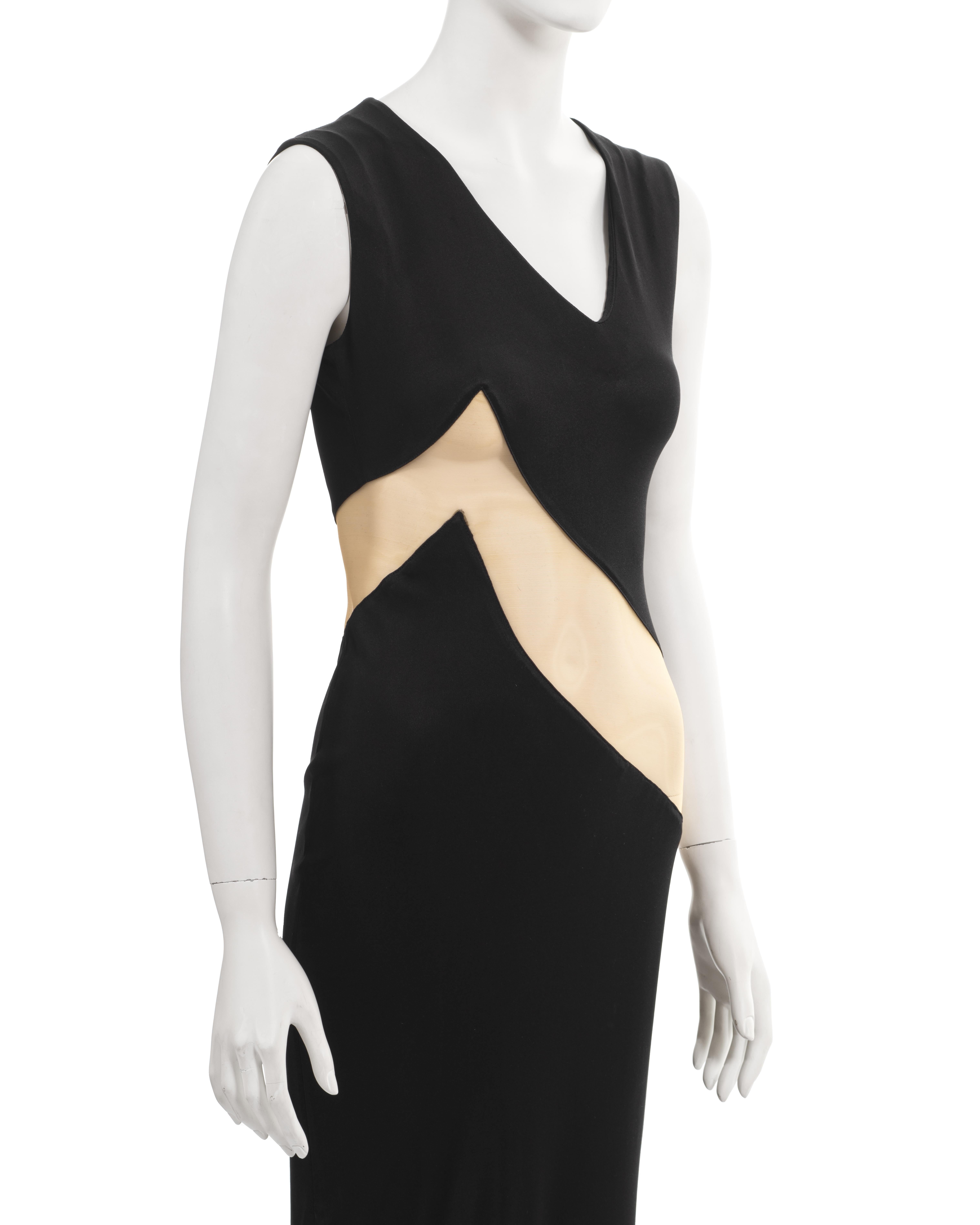 Alexander McQueen black acetate jersey dress with nude mesh insert, ss 1996 For Sale 1