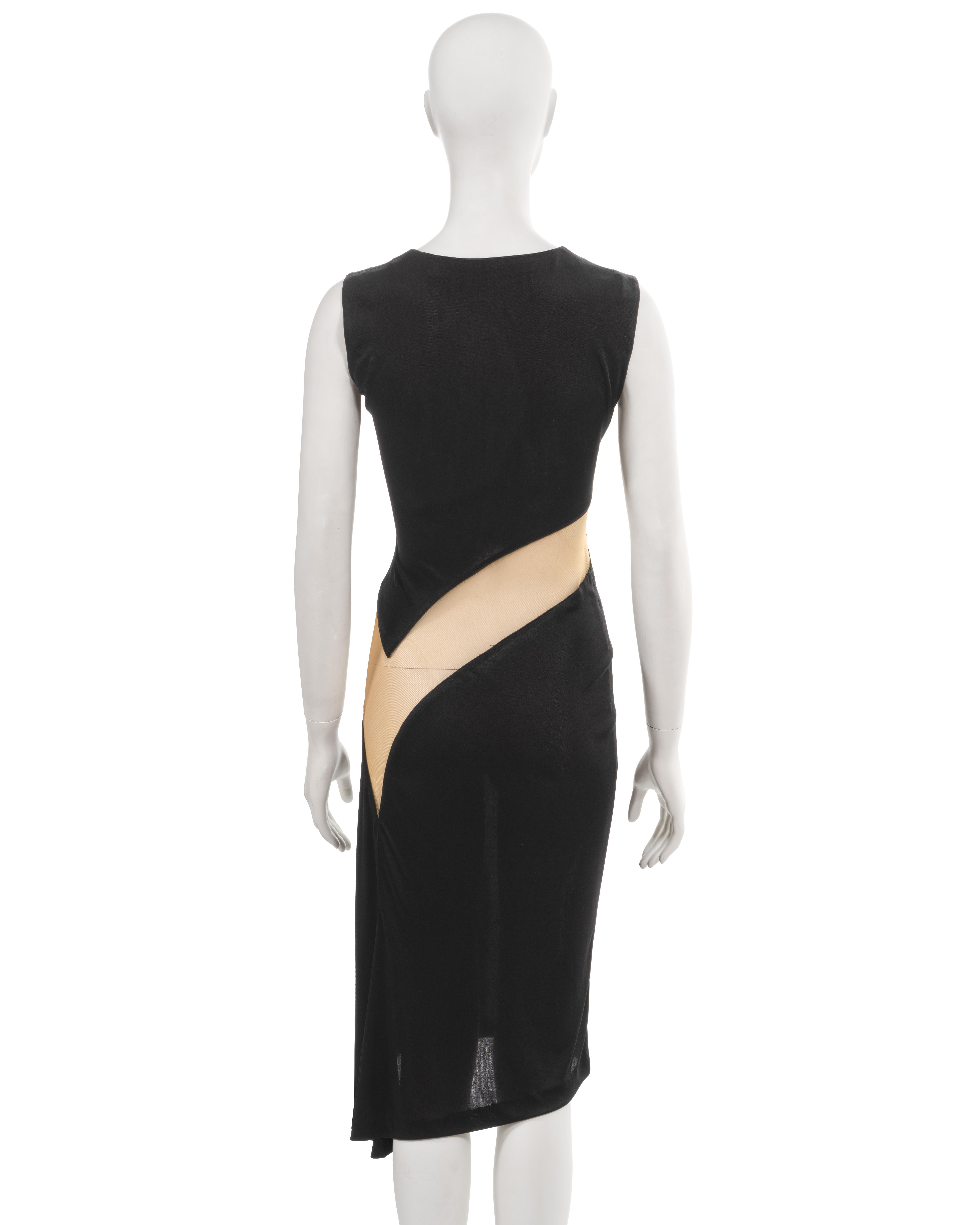 Alexander McQueen black acetate jersey dress with nude mesh insert, ss 1996 For Sale 4