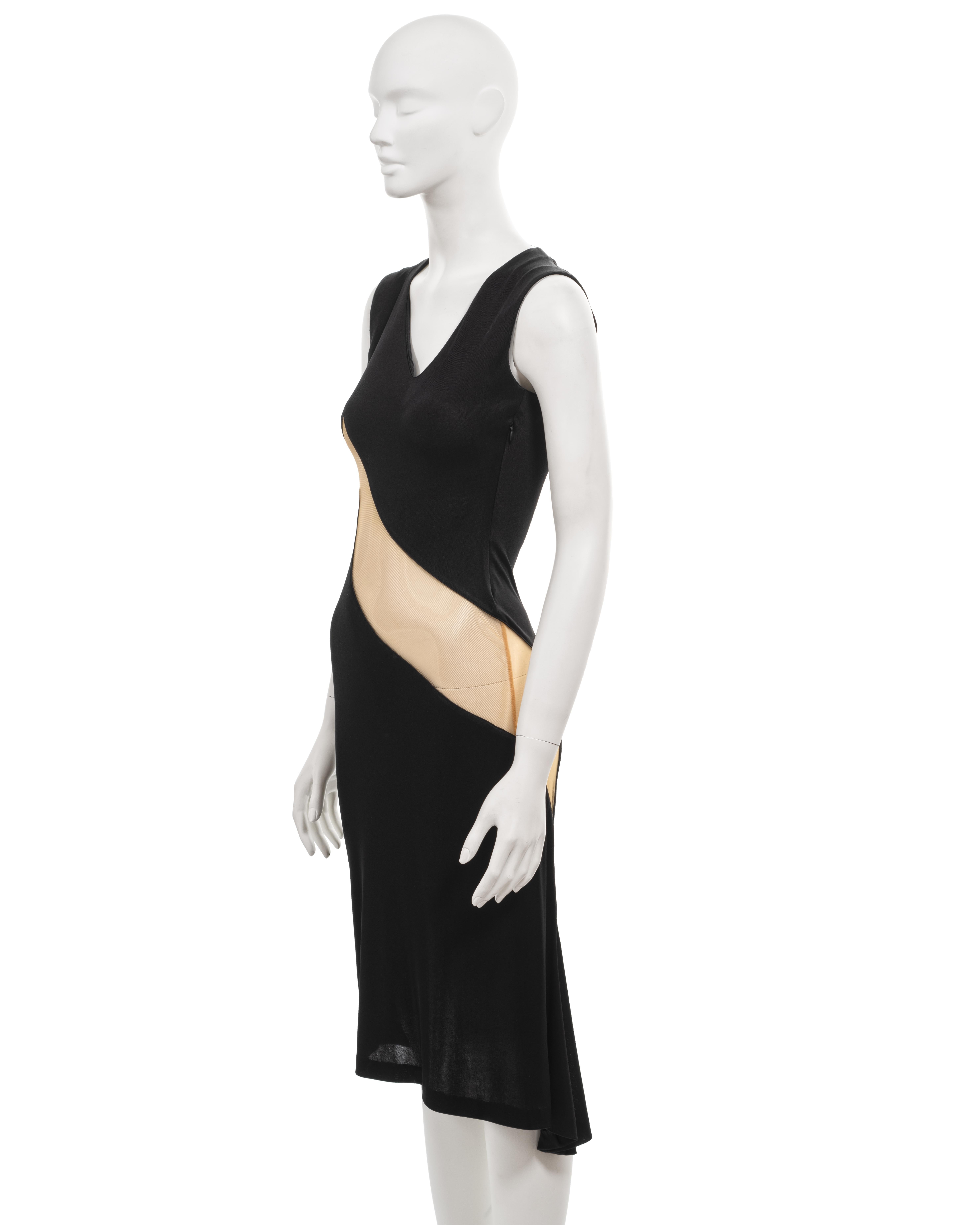 Alexander McQueen black acetate jersey dress with nude mesh insert, ss 1996 For Sale 6